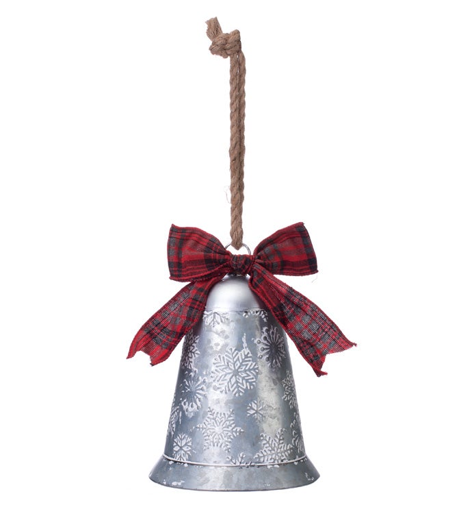 Galvanized Bell Ornament with Red Bow