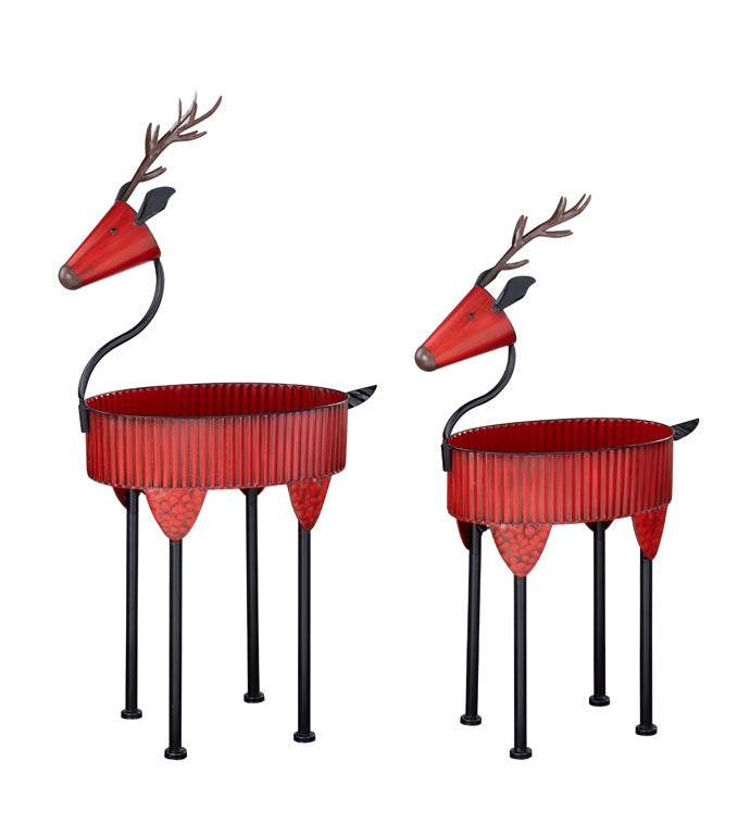 Red Reindeer Planters Set of 2