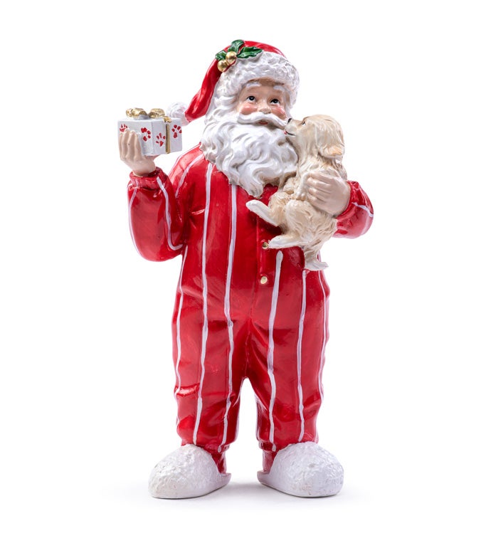 Pajama Santa Holding Puppy