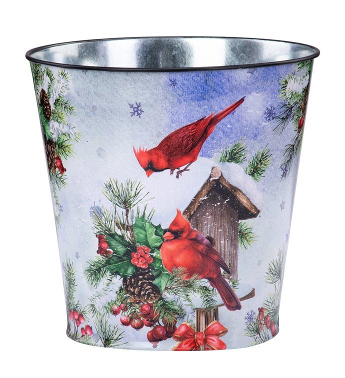 7" Snow Cardinals  Pot Cover