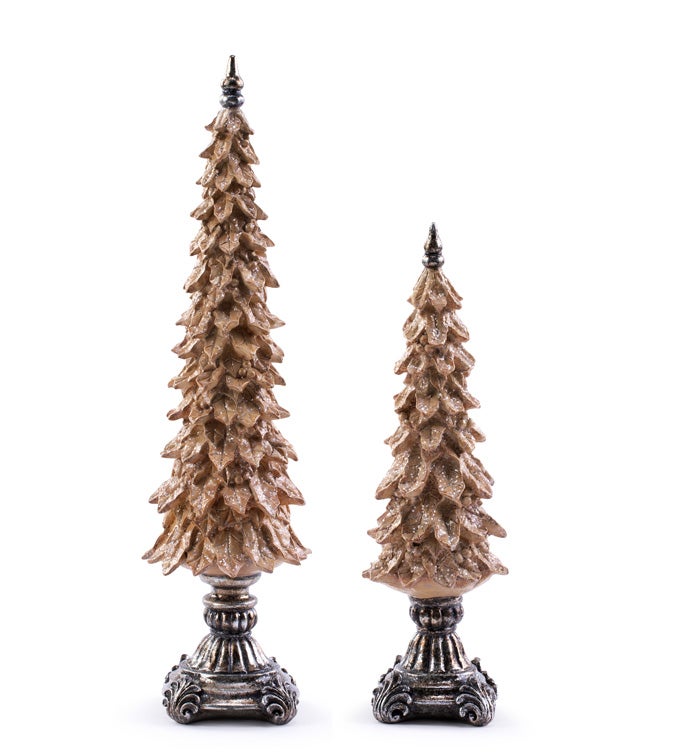 Gold Holly Leaves Tree  Set of 2