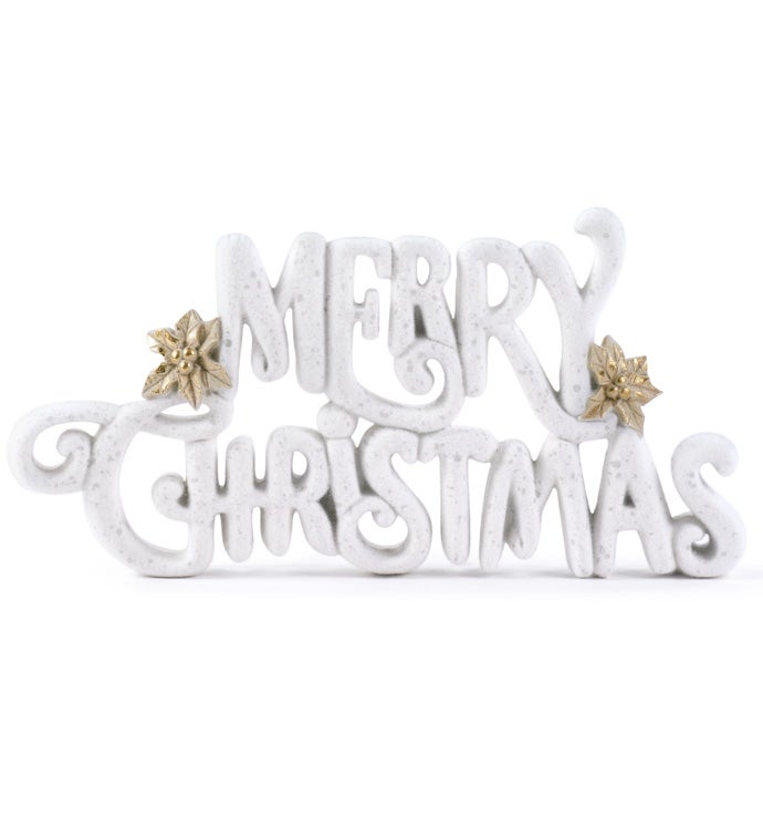 White Flocked Merry Christmas Sign