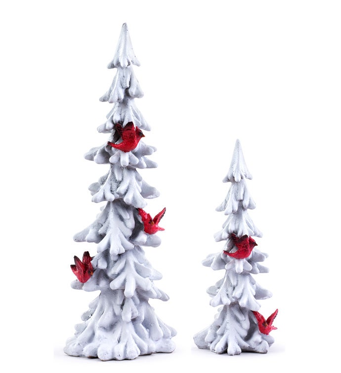 White Christmas Tree with Cardinals  Set of 2