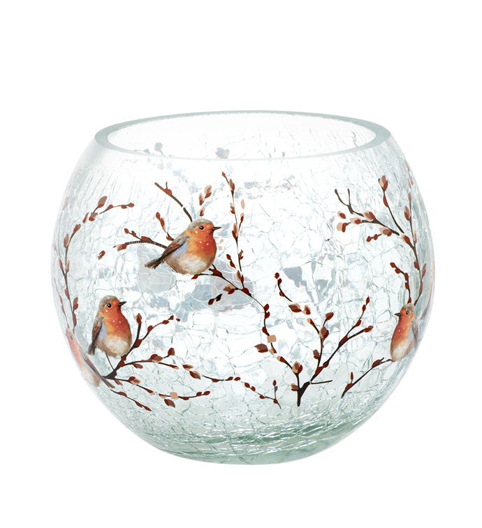 Birds on Branch Glass Candleholder