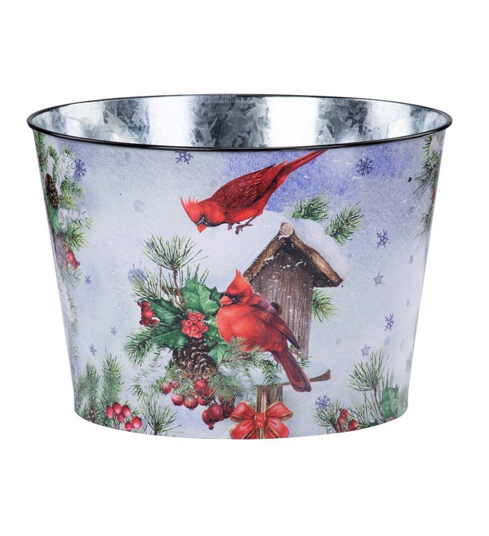 8.5" Snow Cardinals Pot Cover