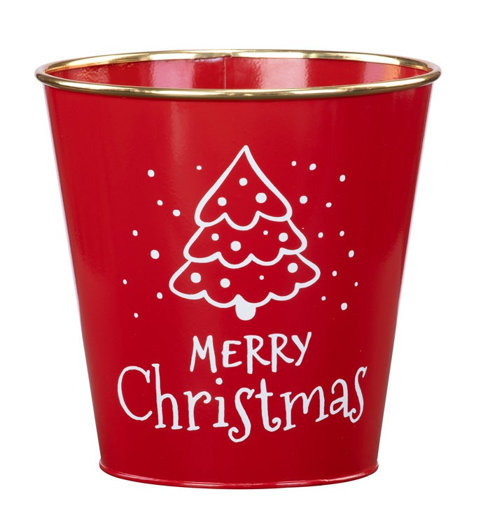 7" Red Merry Christmas Tree Pot Cover