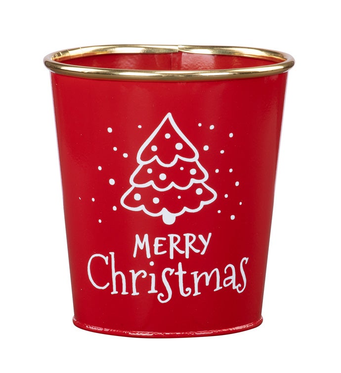 5" Red Merry Christmas Tree Pot Cover