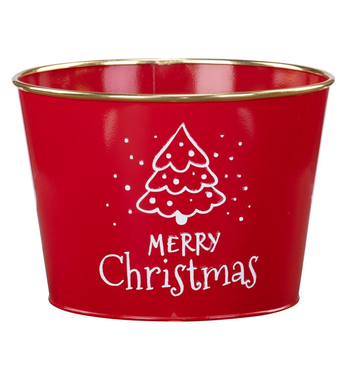 8.5" Red Merry Christmas Tree Pot Cover