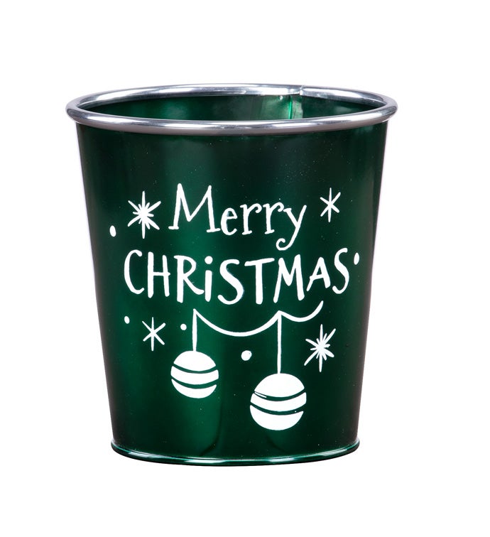 5" Green Merry Christmas Ornament Pot Cover