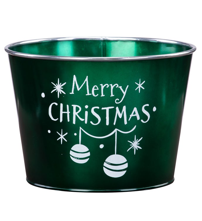 8.5" Green Merry Christmas Ornament Pot Cover