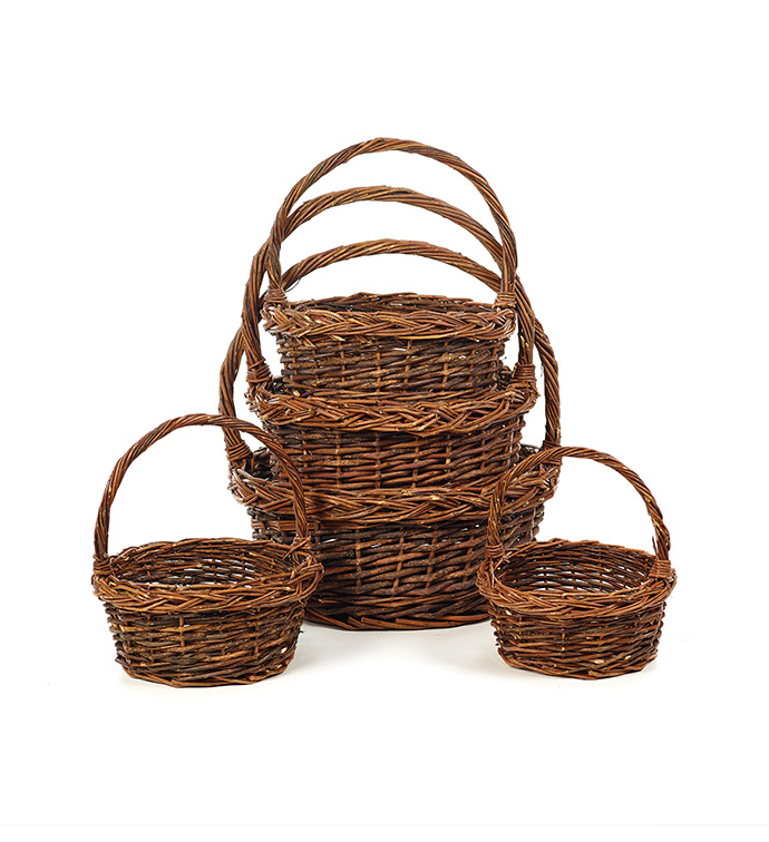 Round Unpeeled Willow Basket, S/5