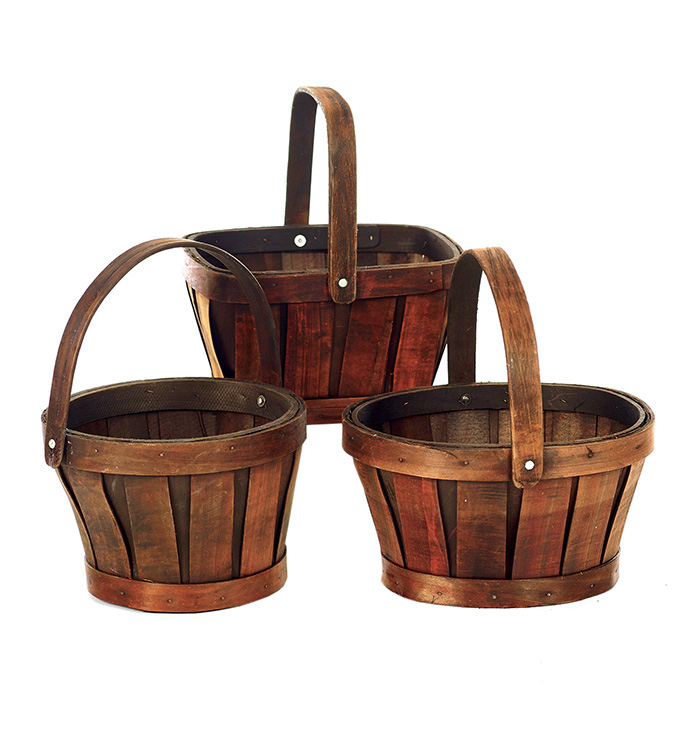 6" Dark Stain Baskets, 3 Assorted