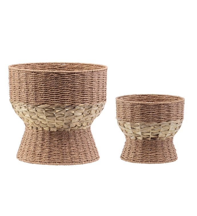 Chevron Pedestal Basekt, Set of 2