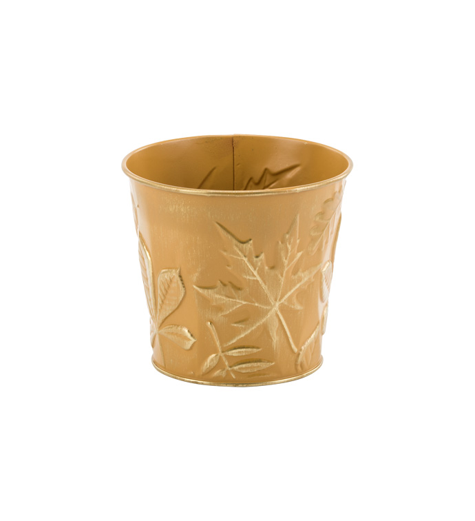 5" Ocher With Golden Leaves Pot Cov