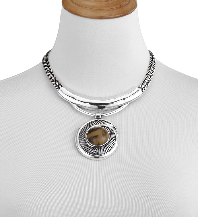 Amber Stone Medallion Necklace