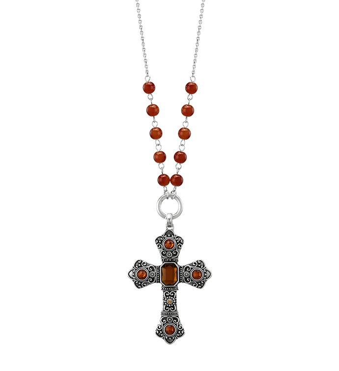 Amber Stones Cross Necklace