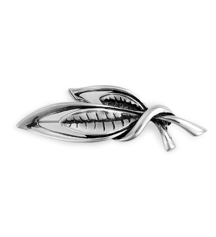 Silver Twisted Leaves Pin