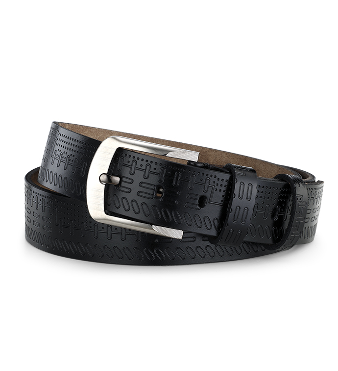 Black Leather Tooled Belt
