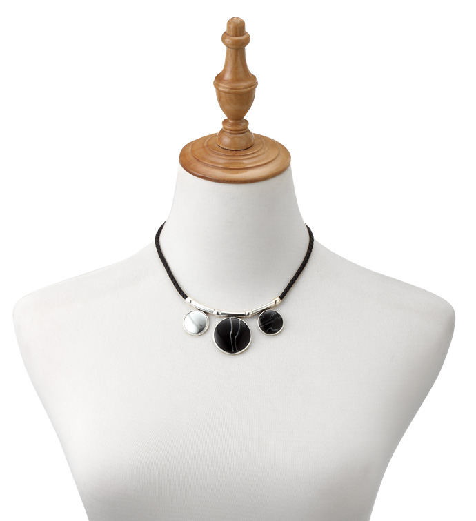 Silver Necklace with Black Stones