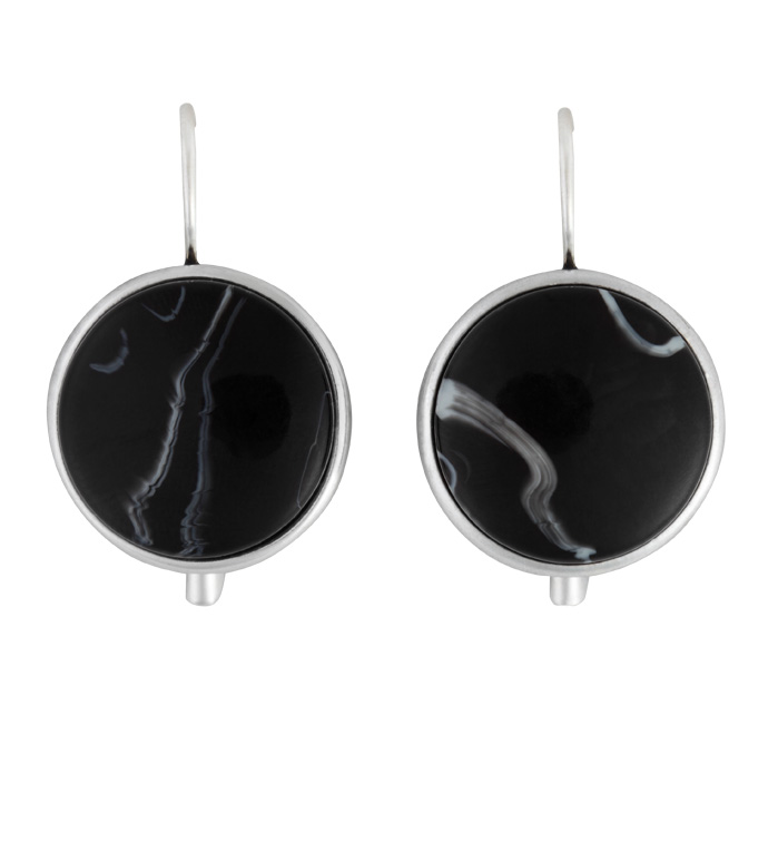 Silver Earrings with Black Stones