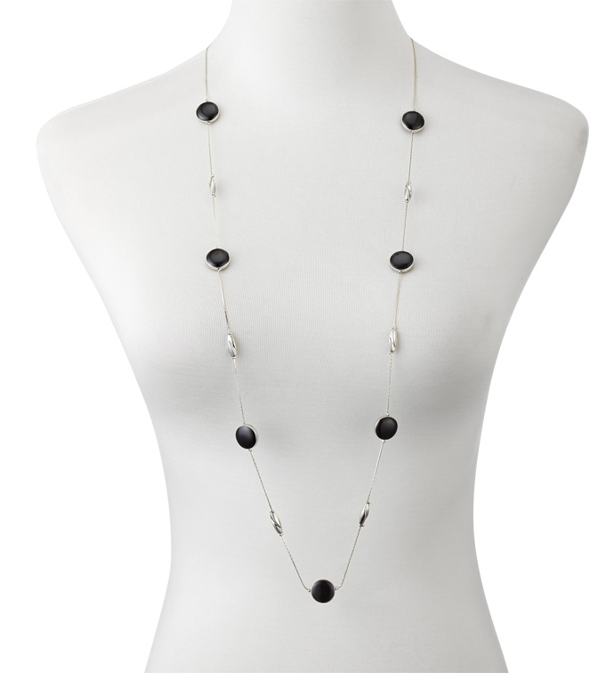 Silver Necklace with Black Discs
