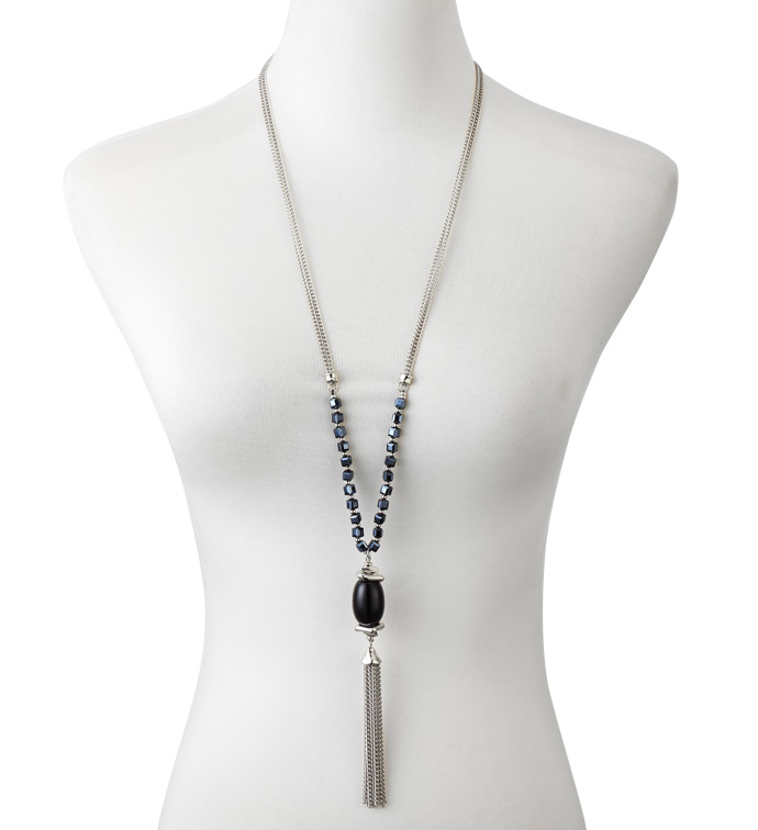 Black Bead Tassel Necklace