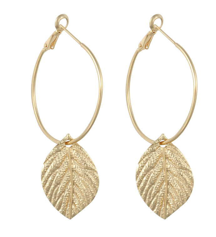 Gold Hoop with Leaf Earrings