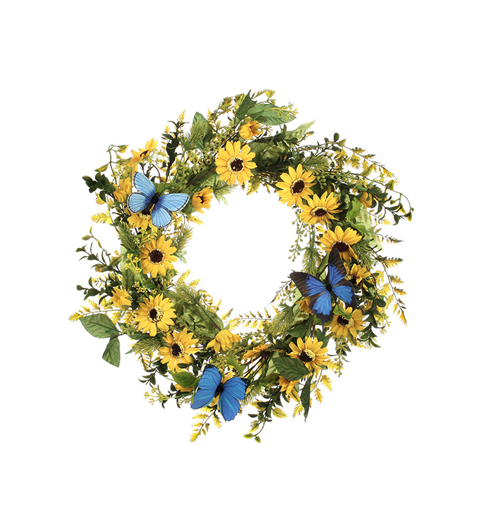 Yellow Daisy/Butterfly Wreath