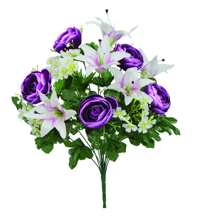 21" Ranunculus & Lily Bush Purple/W