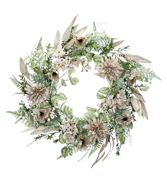 Cream/Beige Flower Fern Wreath
