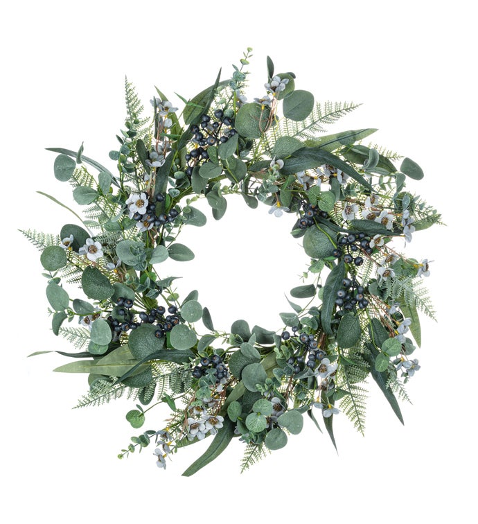 White Flower/Blue Berry Wreath