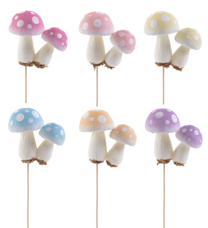 White Dot Mushroom Pick  6 Assorted