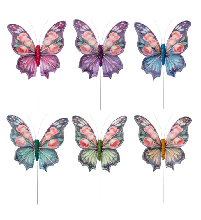 Flower Wing Butterfly Pick  6 Assorted