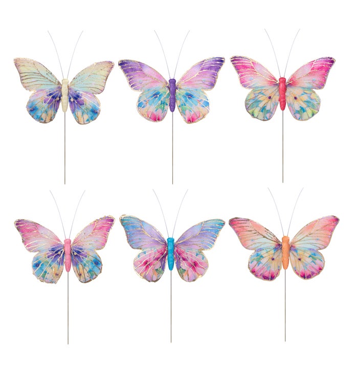 Pastel Flower Butterfly Pick  6 Assorted