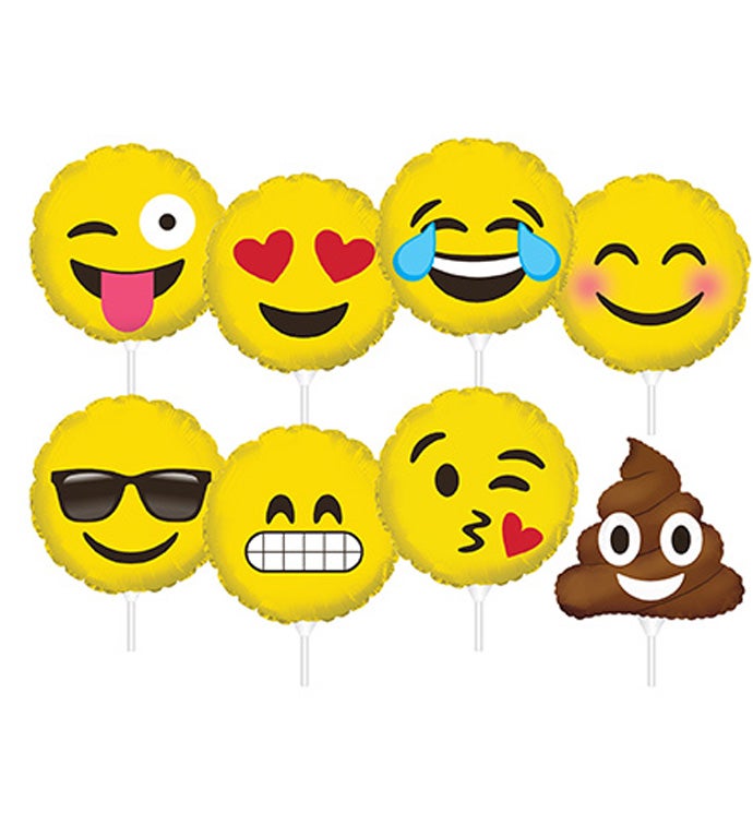 9" Emoticon Preinflated Balloon Stick Kit - Case of 24