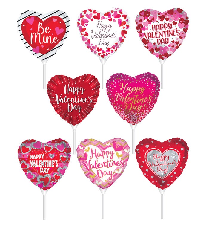 9" Valentine's Day Preinflated Balloon Stick Kit - Case of 24