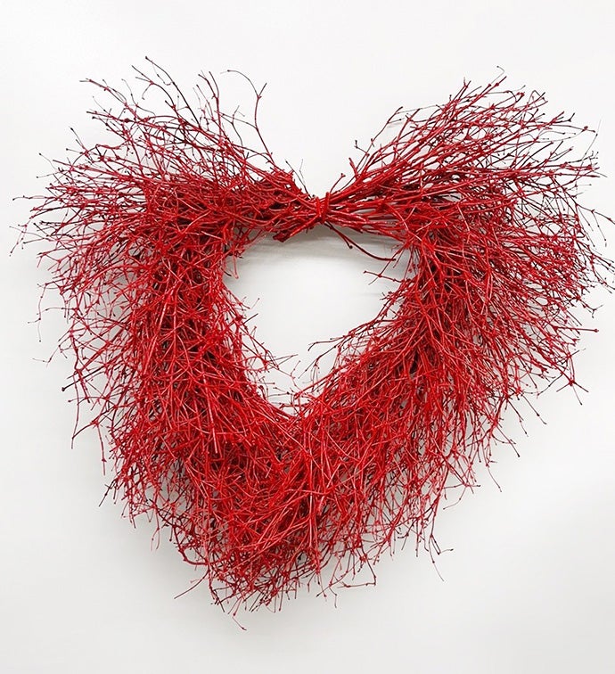 20"  Red Quailbrush Heart-Shaped Wreath - Case of 1