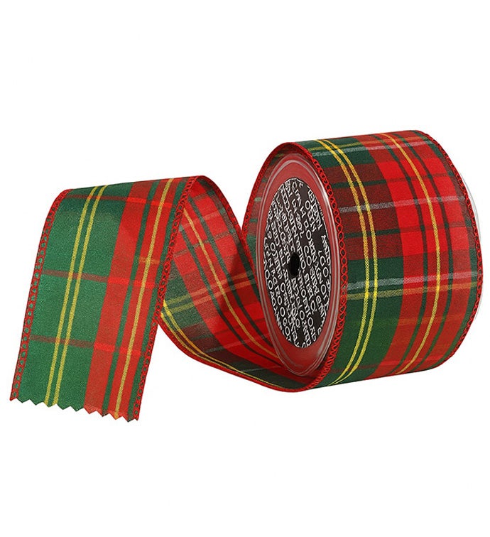 2.5" Red Green Wired Tartan Chic Ribbon- Case of 1