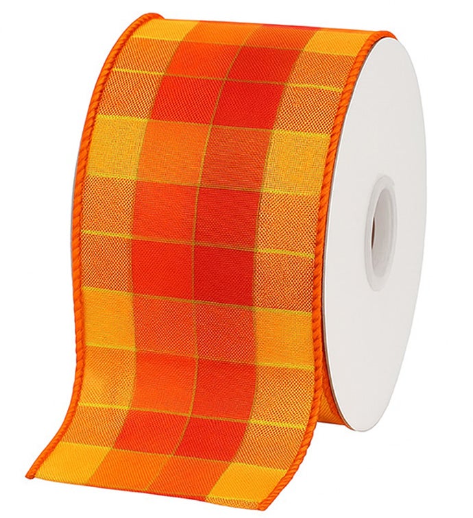 2.5" Orange/Yellow Wire Edge Plaid Ribbon Tartan Chic - Case of 1