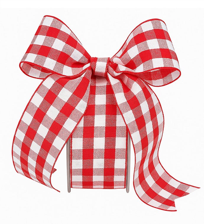 1.5" Red/White Woven Edge Vichy Check Ribbon - Case of 1