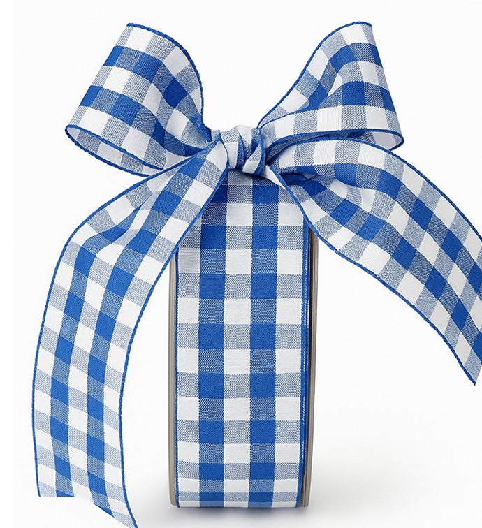 1.5" Royal Blue/White Woven Edge Vichy Check Ribbon - Case of 1