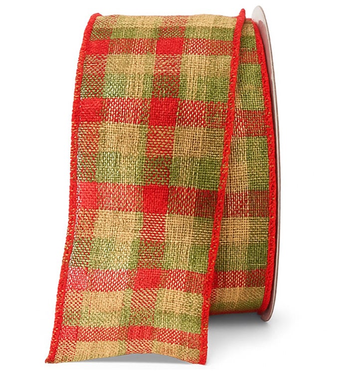 2.5" Red/Green/Ivory Wire Edge Plaid Ribbon - Case of 1