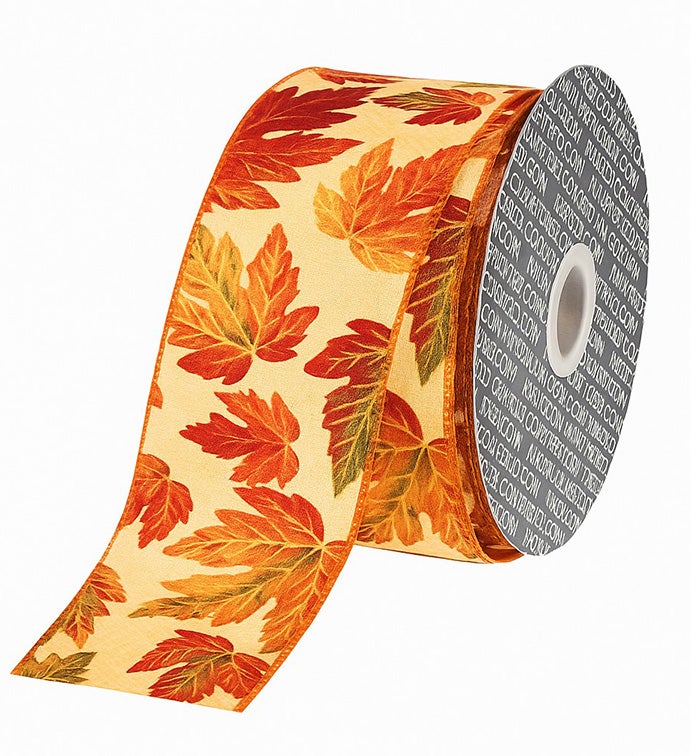 2.5" Ivory Wired Fabric Print Acorn Leaf - Case of 1