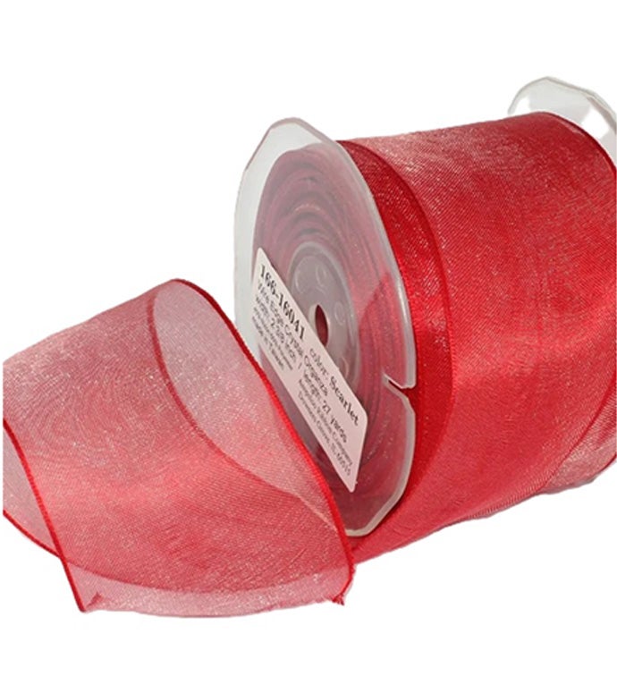 2 3/8" Scarlet Wire Edge Crystal Organdy Ribbon - Case of 1