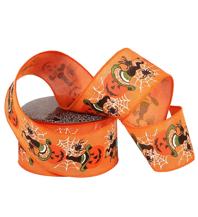 2.5" Wired Spider Pumpkin Orange Ribbon - Case of 1