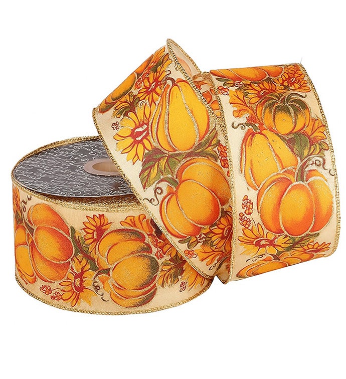 2.5" Wired Fall Colors Pumpkin Ribbon - Case of 1