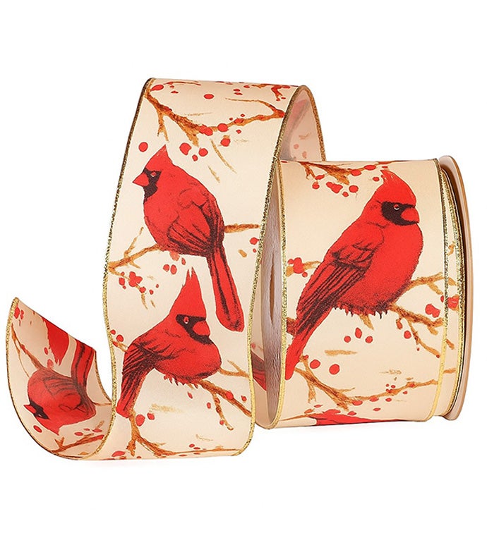 2.5" Gold Wire Edge Red Cardinal Ribbon - Case of 1