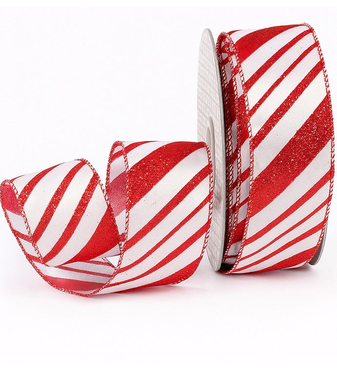 2.5" Wired Christmas Candy Striped Red/White Ribbon - Case of 1