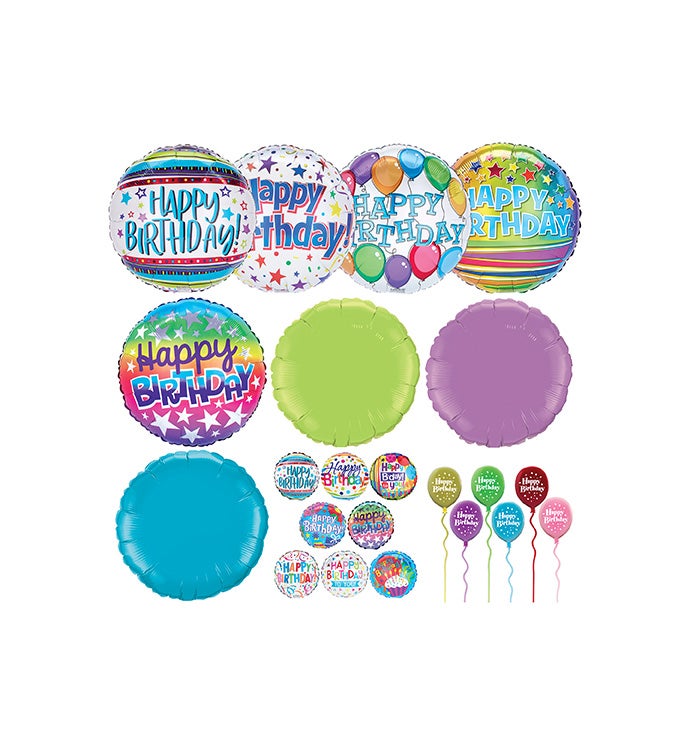 Happy Birthday Balloons Kit Brights - Case of 96
