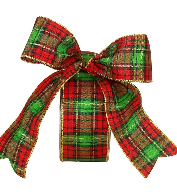 1.5" x 27 yards Gold Wired Red/Green Plaid Ribbon - Case of 1